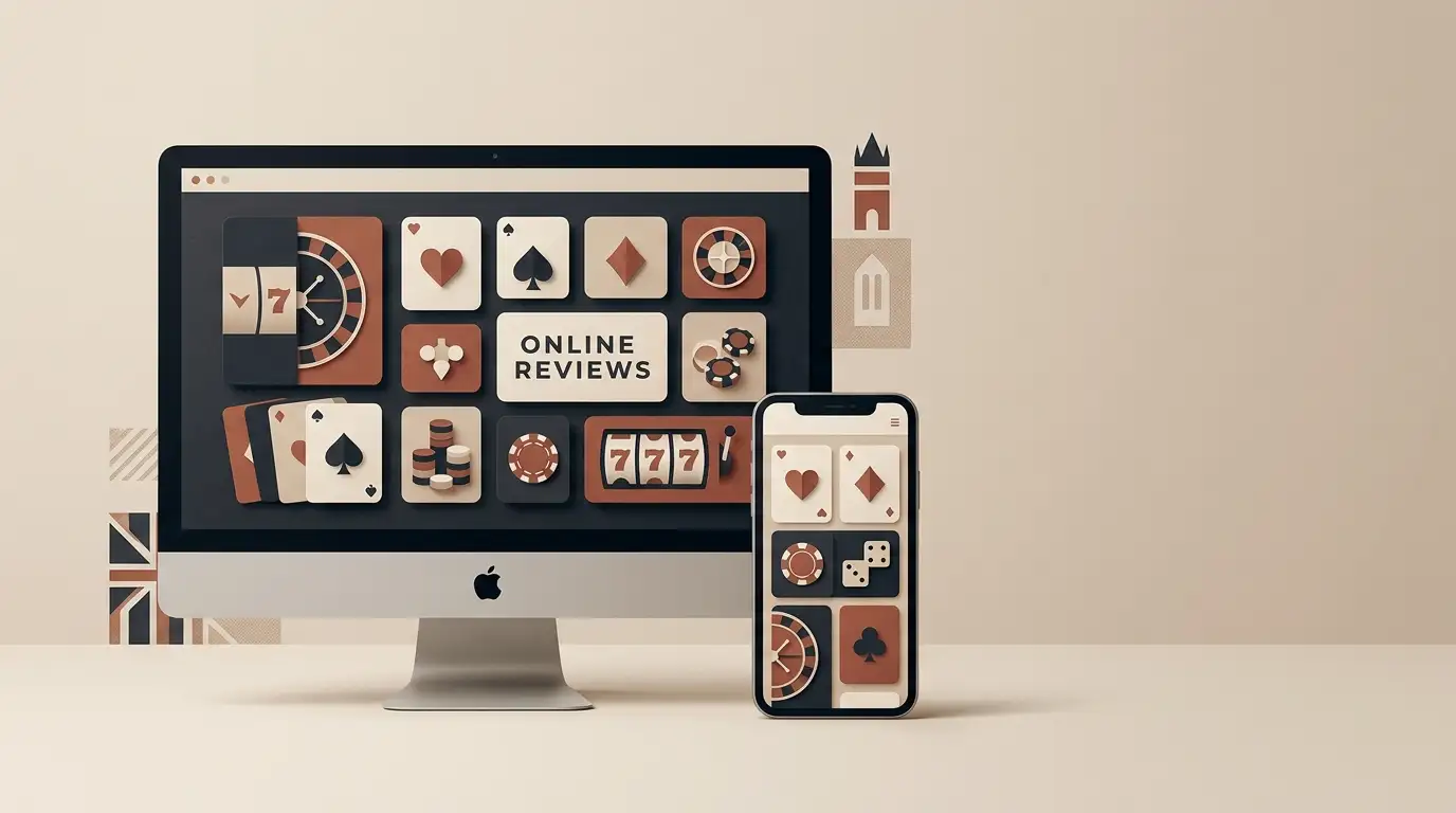 Illustration of a modern online casino experience on desktop and mobile