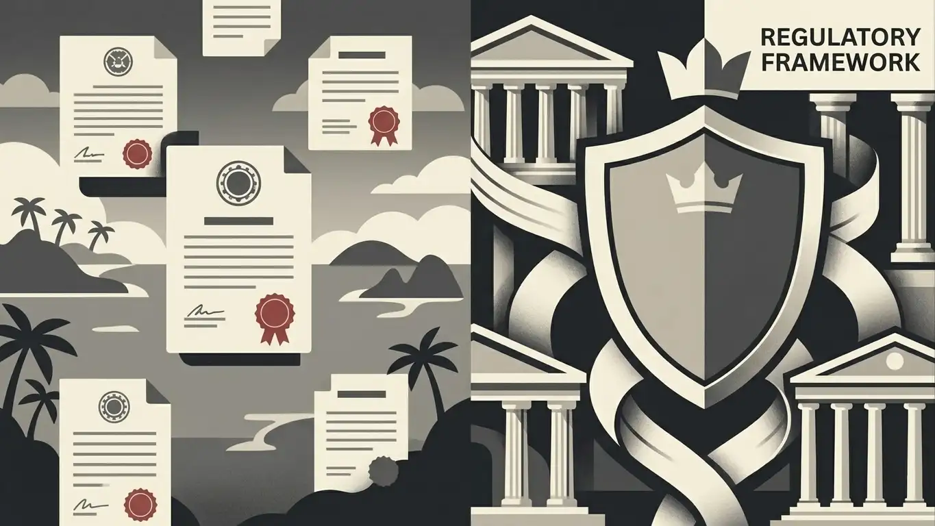 Illustration contrasting offshore casino licensing with the UK Gambling Commission framework
