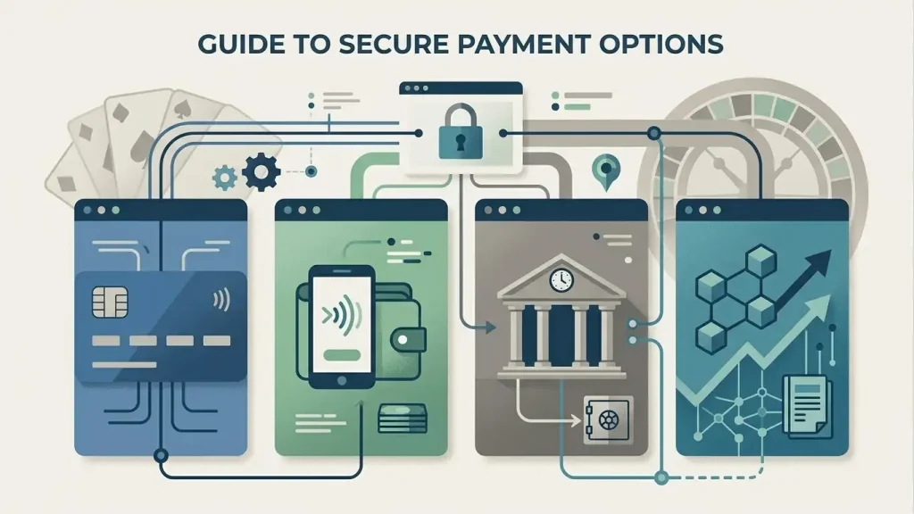 Illustration comparing card e-wallet bank and crypto payment routes